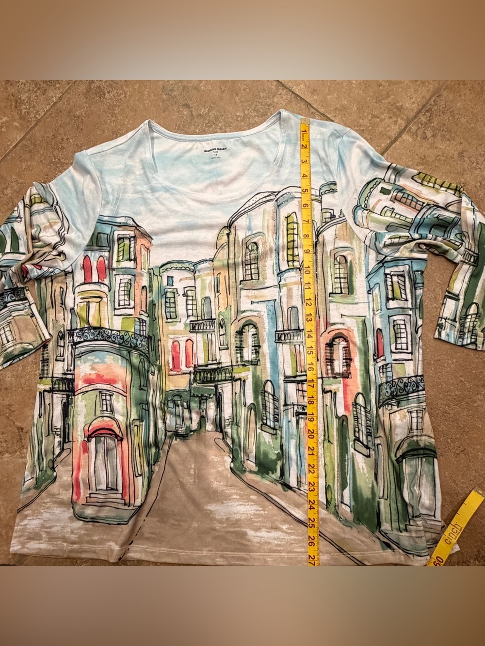 NWT Watercolor Paris Cityscape 3/4 Sleeve  Embellished crystals PLUS 1X - Picture 4 of 10